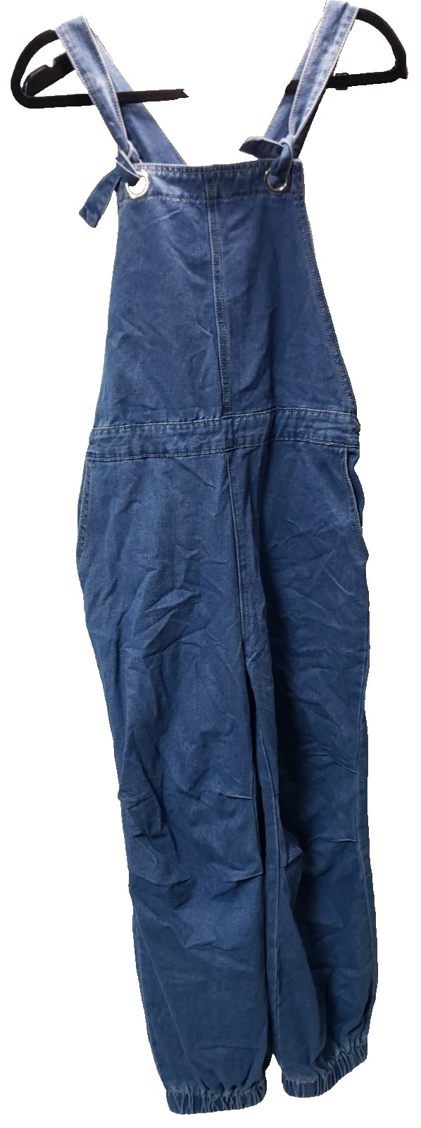 Womens Casual Overall Tapered Leg Denim Jumpsuit, Blue, M