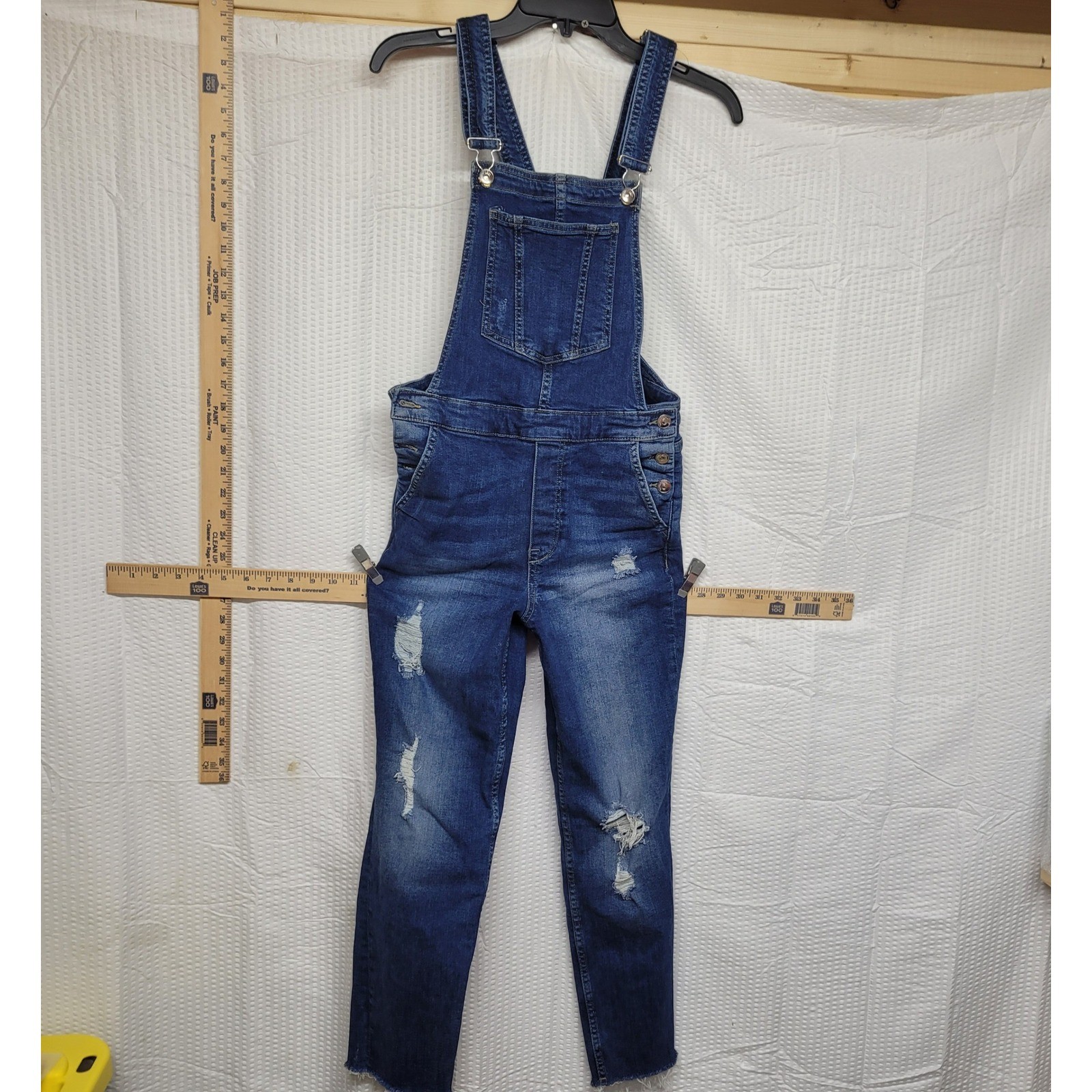 H&M Divided Womens Distressed Denim Overalls Medium Wash Slim Leg Size 6
