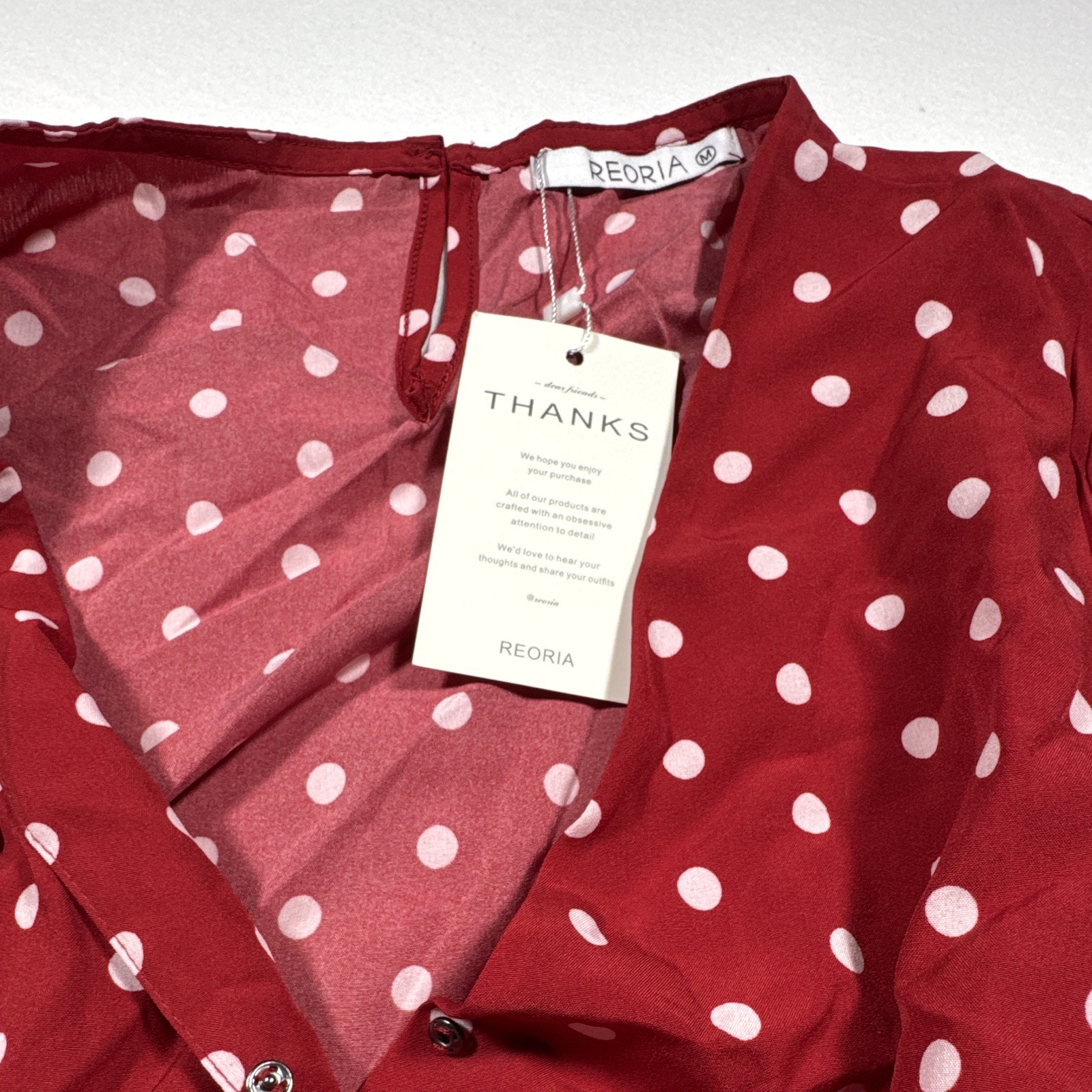 REORIA Women’s Red White Polka Dot V-Neck Short Sleeve Tie Waist Romper M