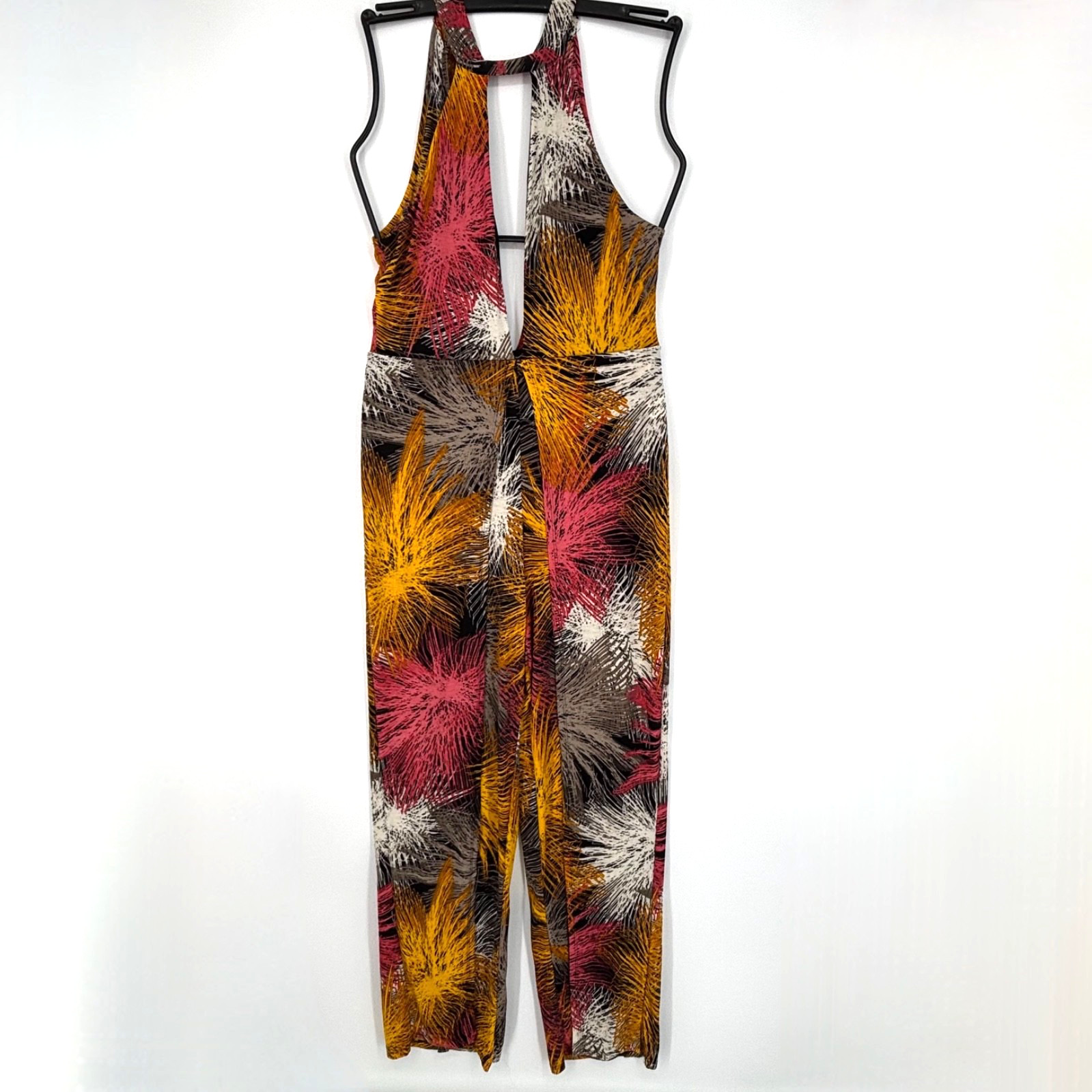 Timing LA Womens Medium Slit Leg Jumpsuit Taupe Gold Multi Knit Beach Vacation