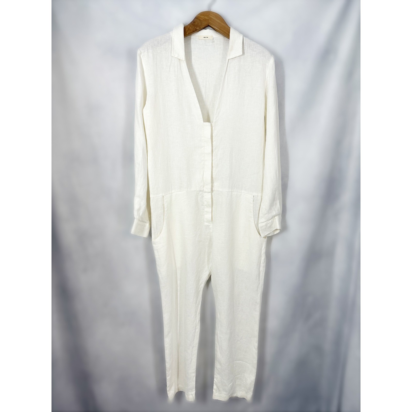 Matin 100% Linen Long Sleeve Solid White Jumpsuit Women’s AU Size 12 US 8