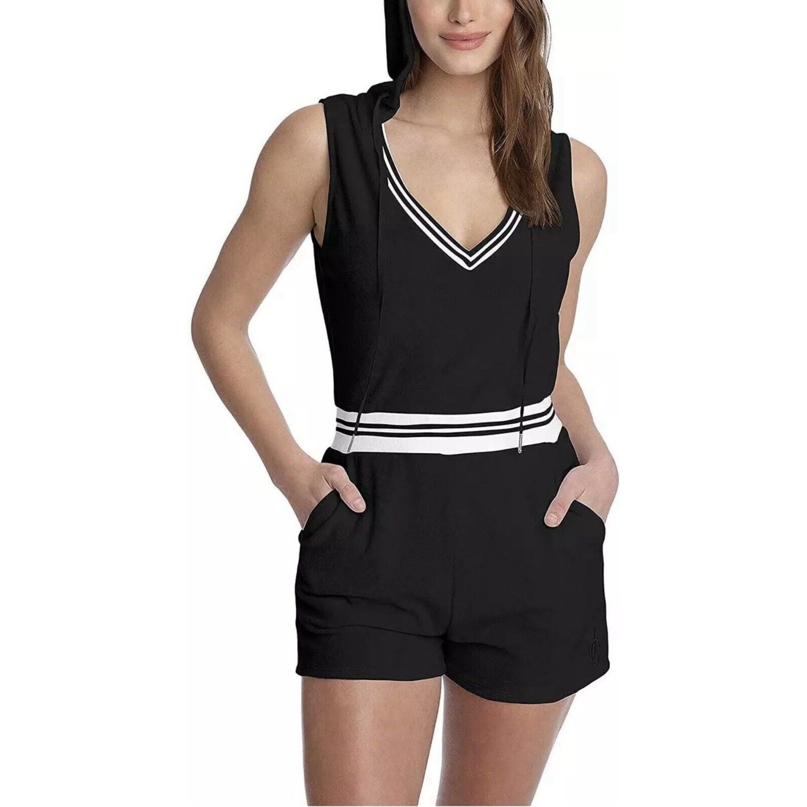Juicy Couture Terry Cloth Cotton Blend Sleeveless Hooded Romper Black Size M NWT