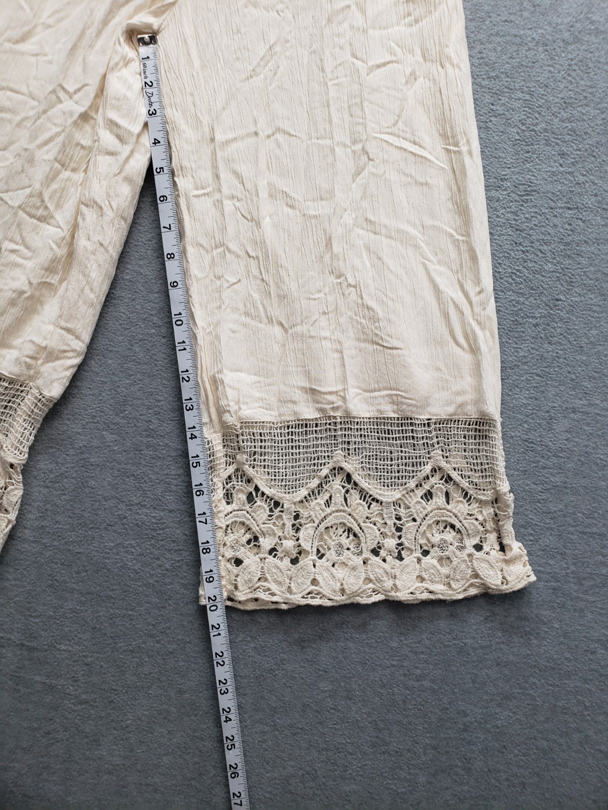 American Eagle Women Jumpsuit S Beige Smocked Lace Strap Back Tie Comfort Boho