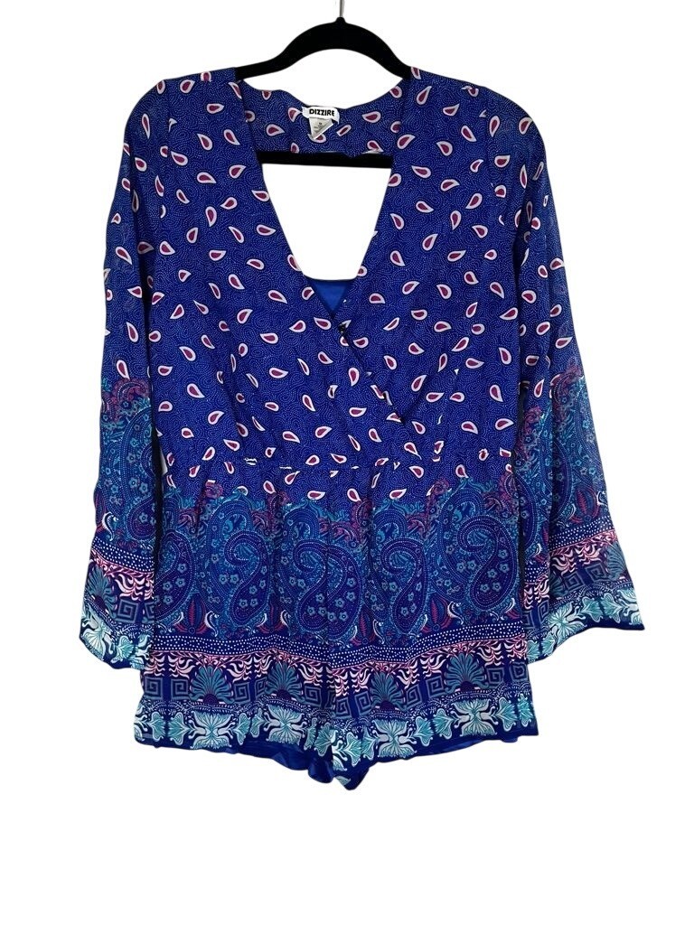 Colorful Paisley Romper M Festival Resort Preppy Polka Dot Boho Summer Chic 90s