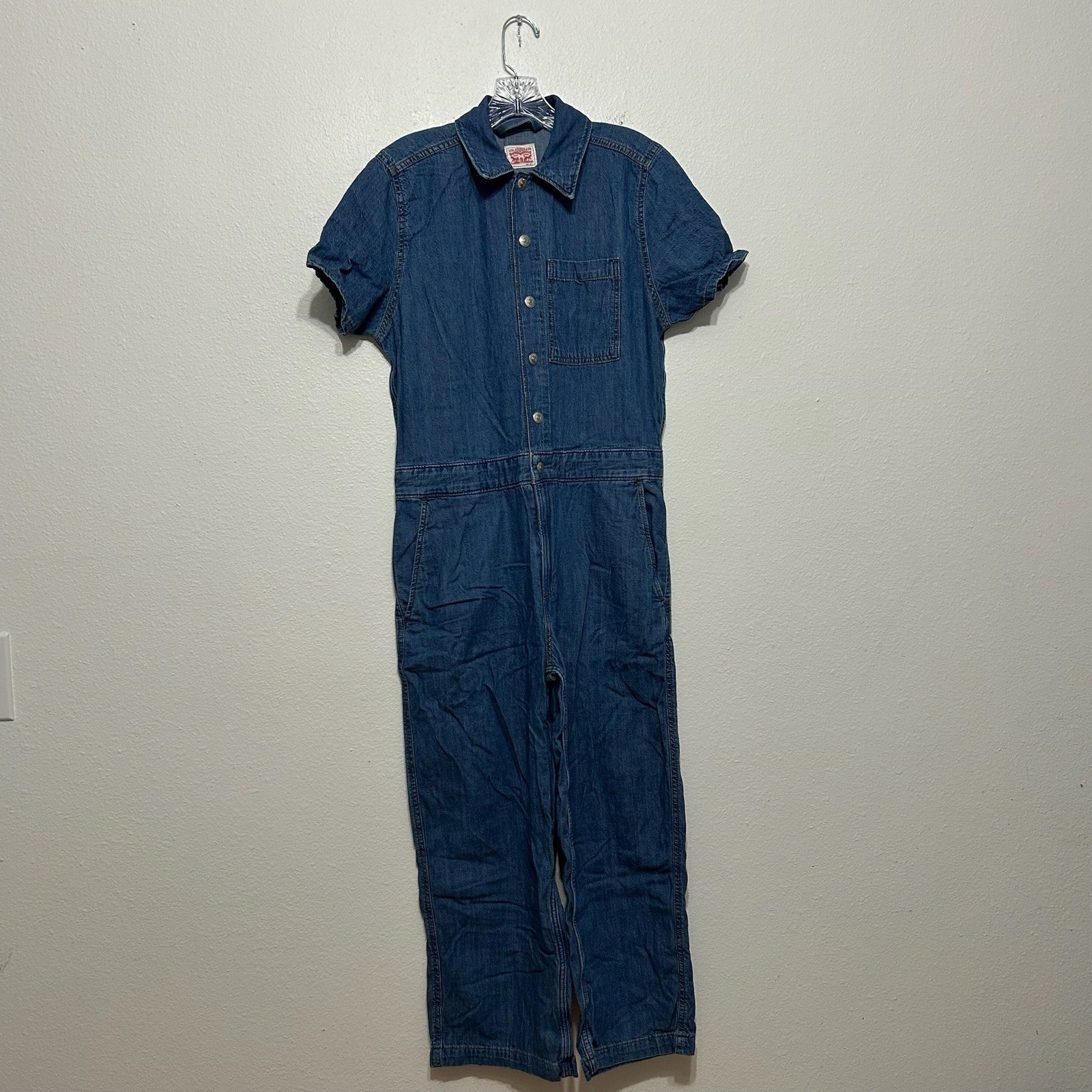 Levi’s Denim Blue Jean Short Sleeve Heritage Jumpsuit Coveralls Womens Size S