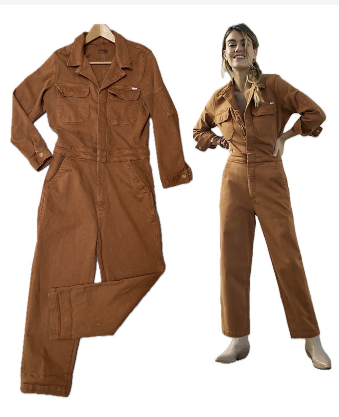 Mother Denim The Fixer Utility Jumpsuit Medium M Rust Brown Logo 100% Cotton USA