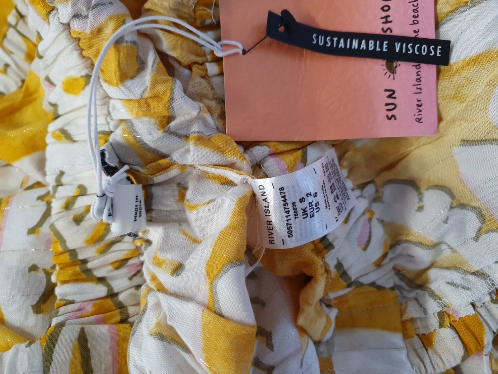 River Island Jumpsuit UK Small Yellow & White Sleeveless Wide Straps BNWT