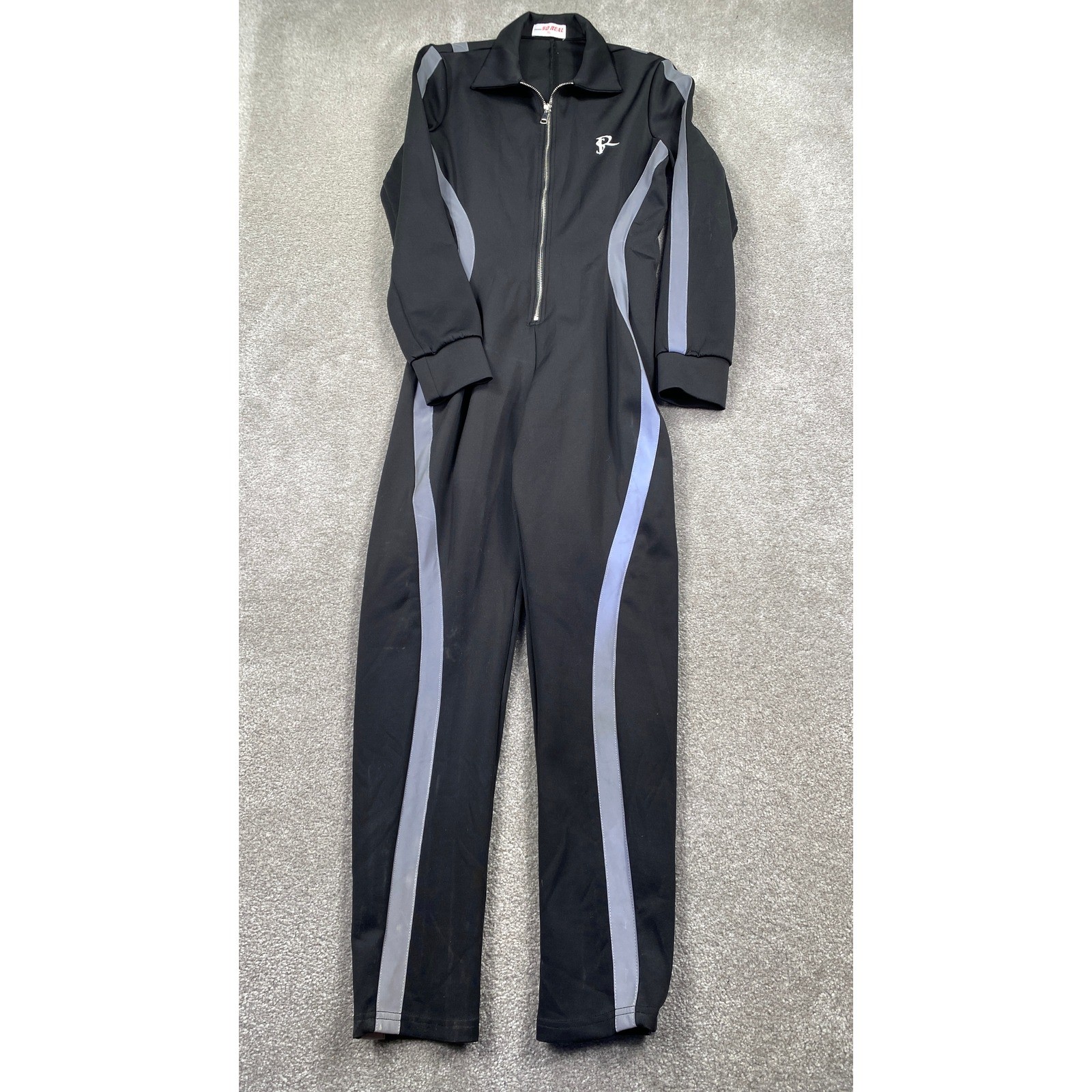 So Real Womens XL Black Grey Colorblock Long Sleeve Half Zip Jumpsuit Unitard