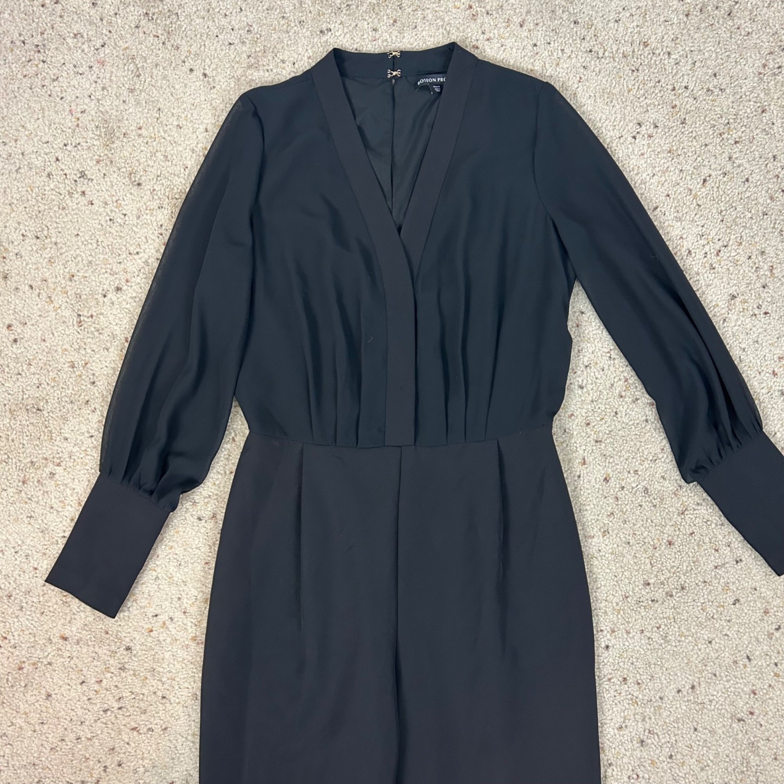 Boston Proper Black Long Sleeve Jumpsuit Wide Leg Classic Dressy Size 4 Women’s
