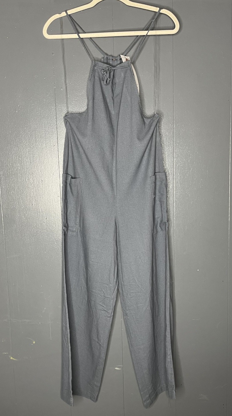 Vanilla Star Gray Grey Jumpsuit Linen Blend XS Casual Boho Lounge Wide Leg