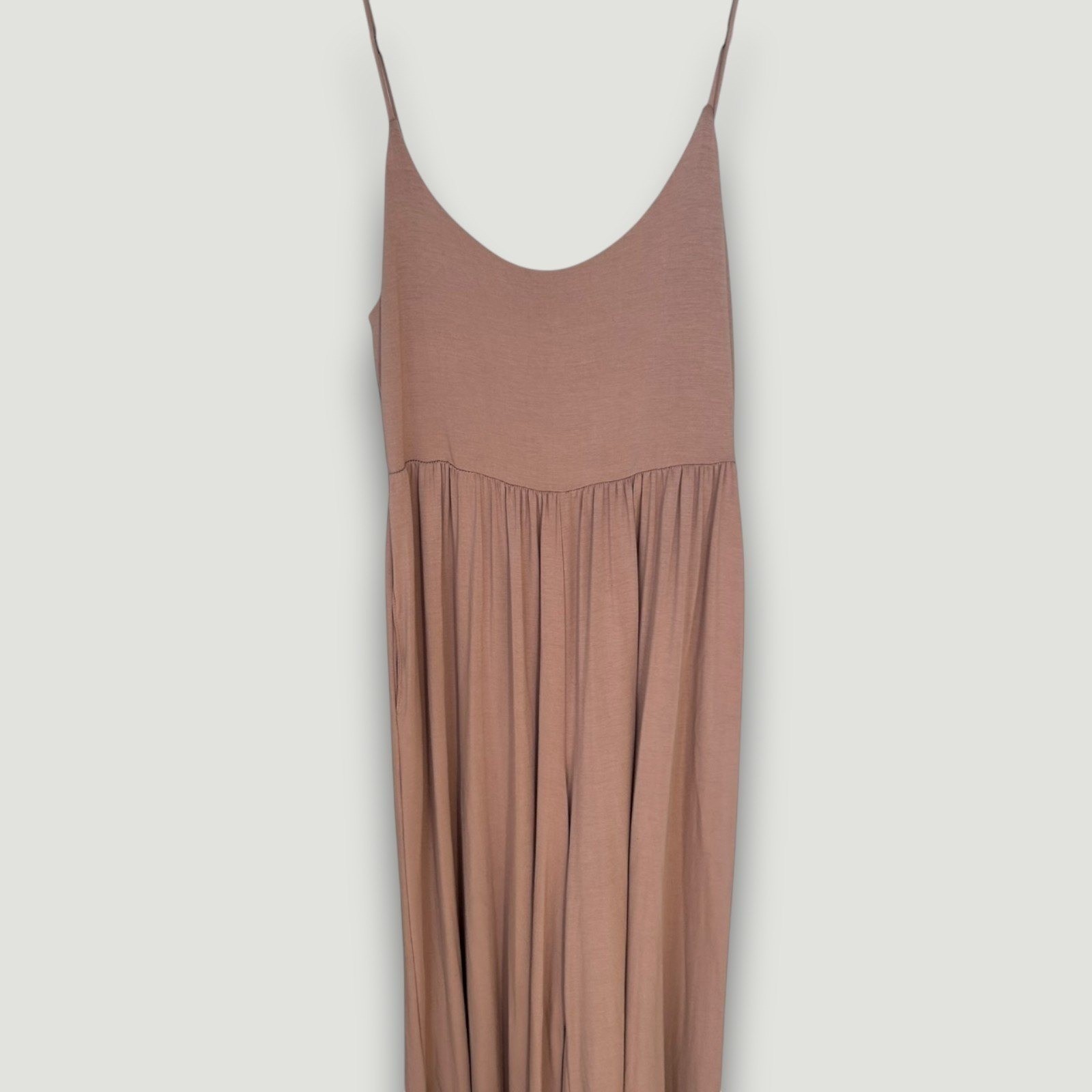Ooh La Luxe Womens Jumpsuit Mauve Tan M Wide Leg Lounge Boho Chic Minimalist