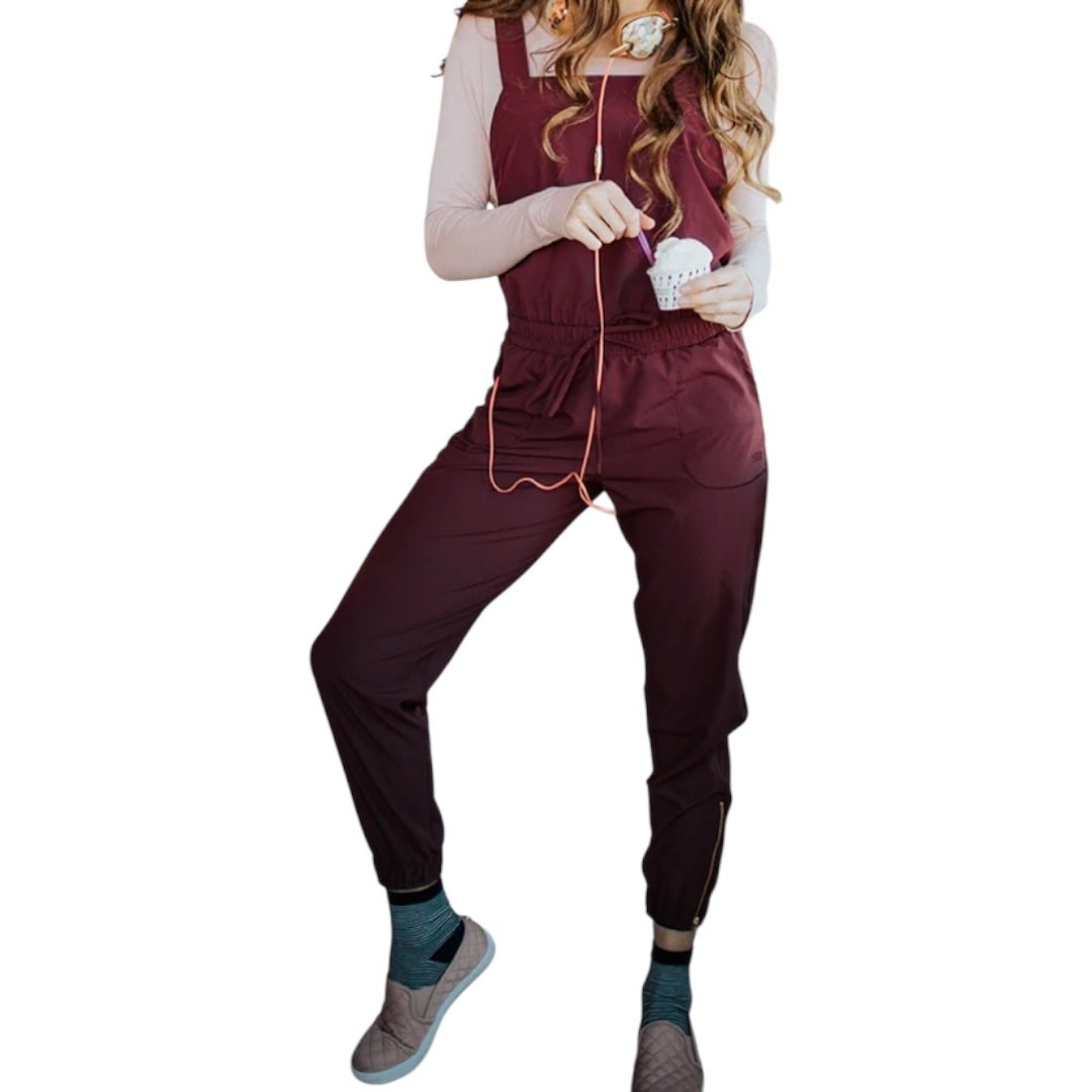 Albion Classic Overall Jumpsuit Jogger Tapered Leg Zip Hem Outdoor Wine Large