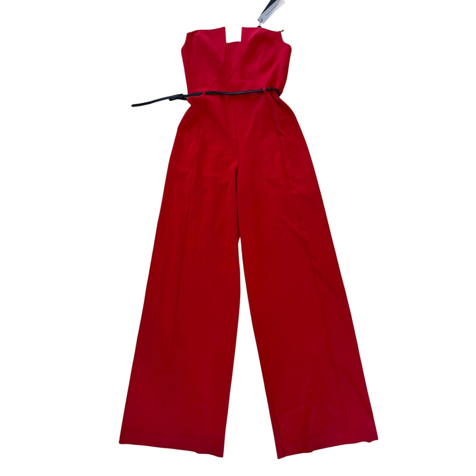 NWT Black Halo Red Sleeveless Wide Leg Jumpsuit Leather Belt Women’s Size 8