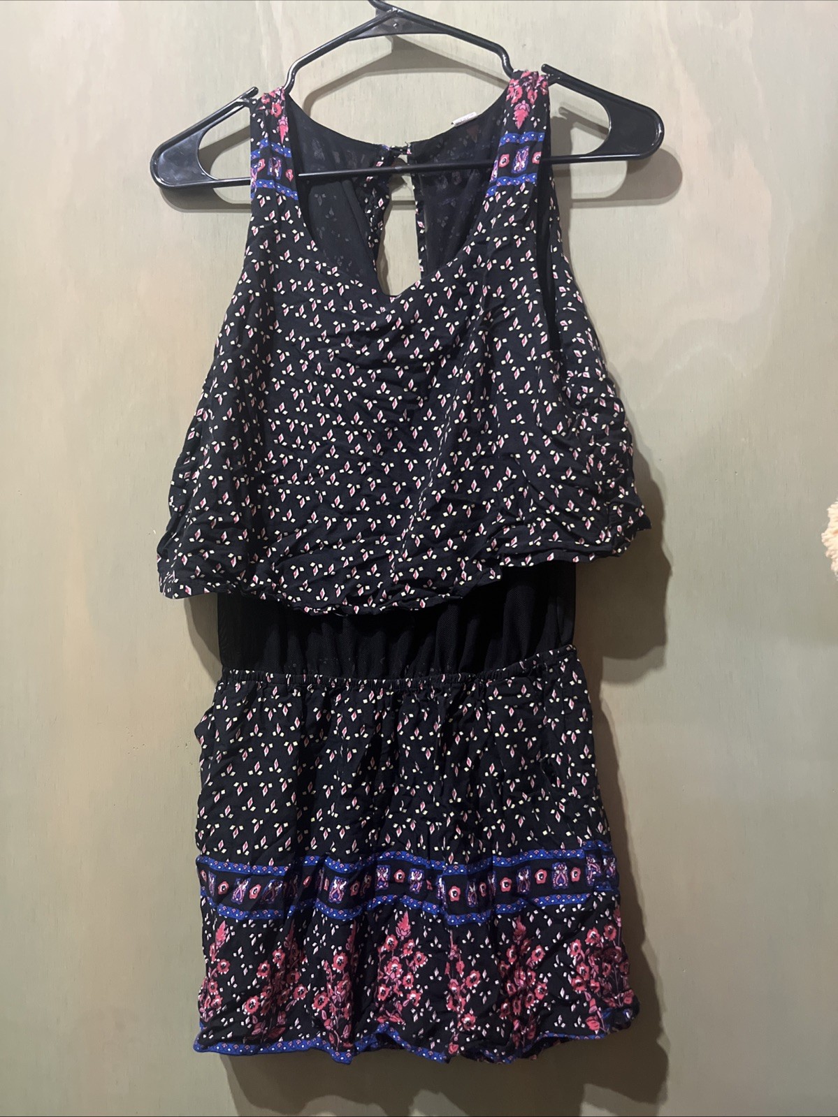 Floral Romper With Black Inner Mesh , Polyester And Cotton
