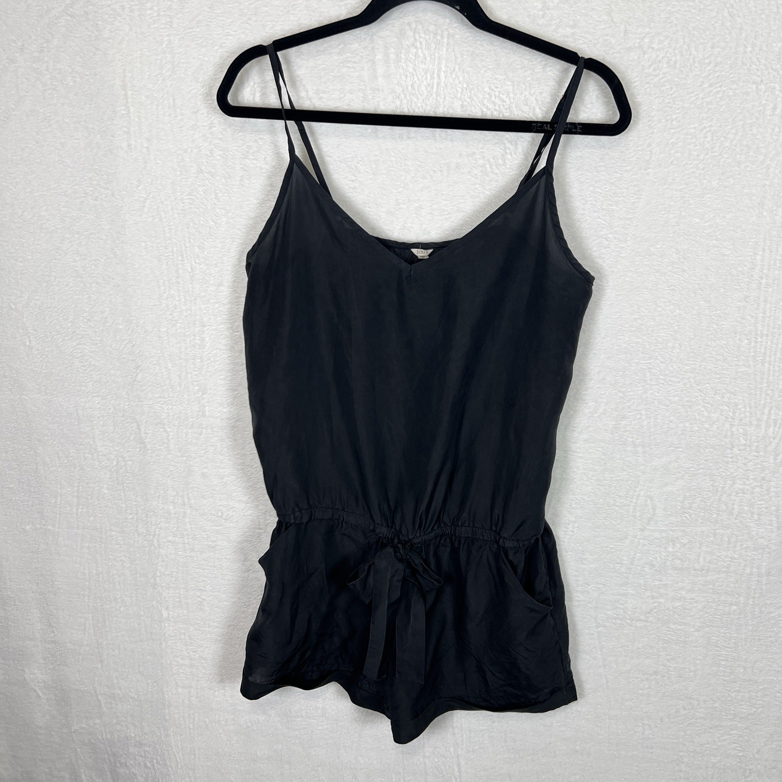 J.Crew Silk Romper Women’s S Black Elastic Waist Waist Tie Adjustable Straps