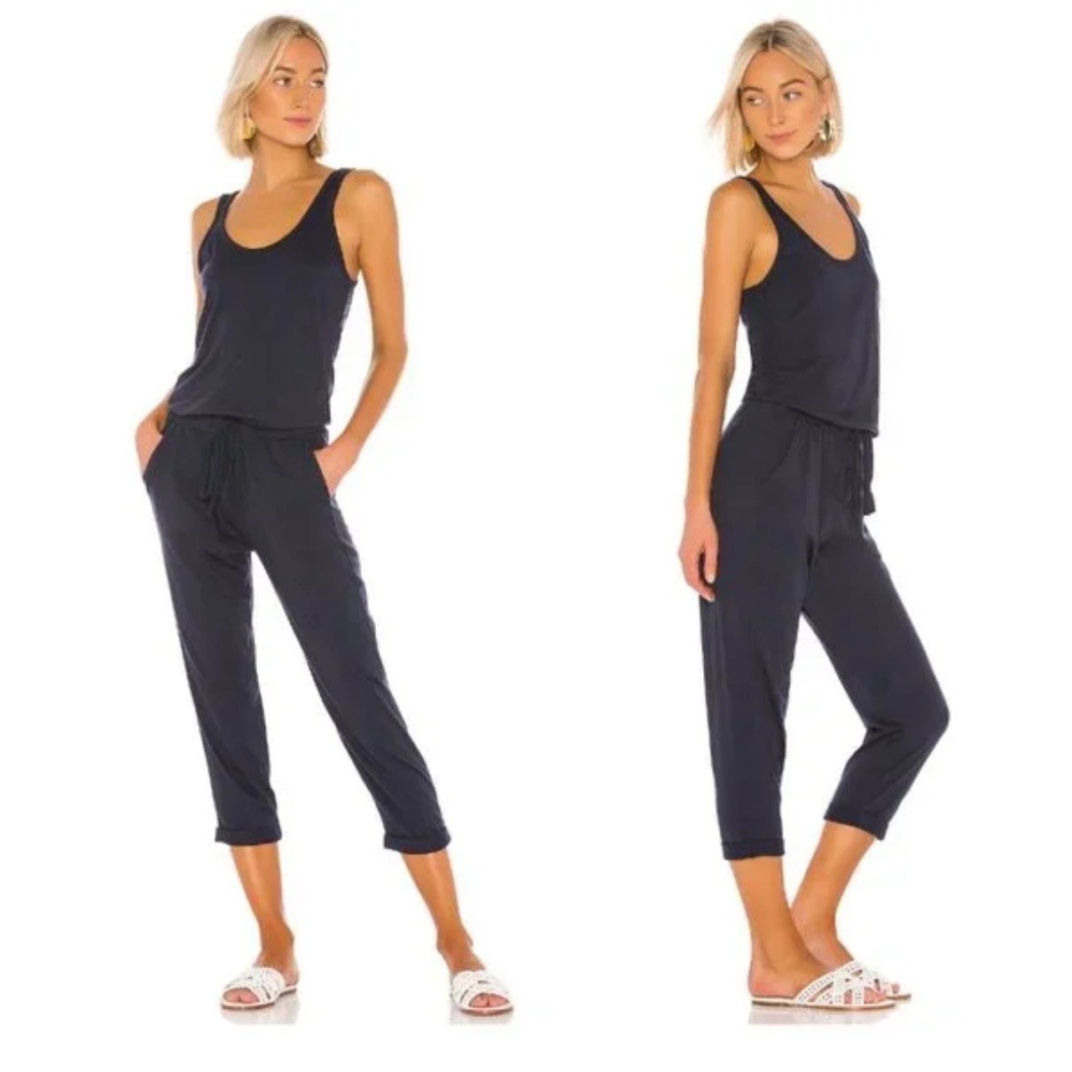 Michael Stars Black Theo Jumpsuit Sleeveless Belted Jersey Sz S Cotton Modal USA