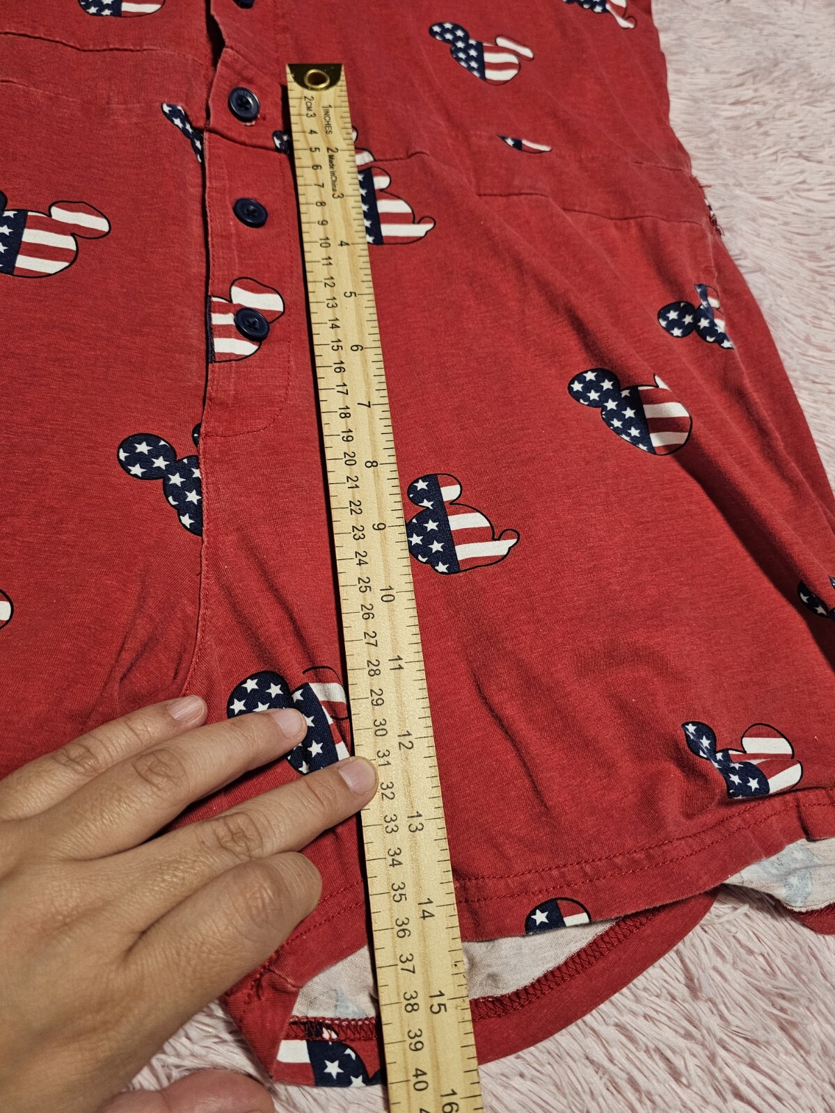 Disney Mickey Mouse Jumpsuit Adult MD/ M /Red Shortall Romper American Flag Logo