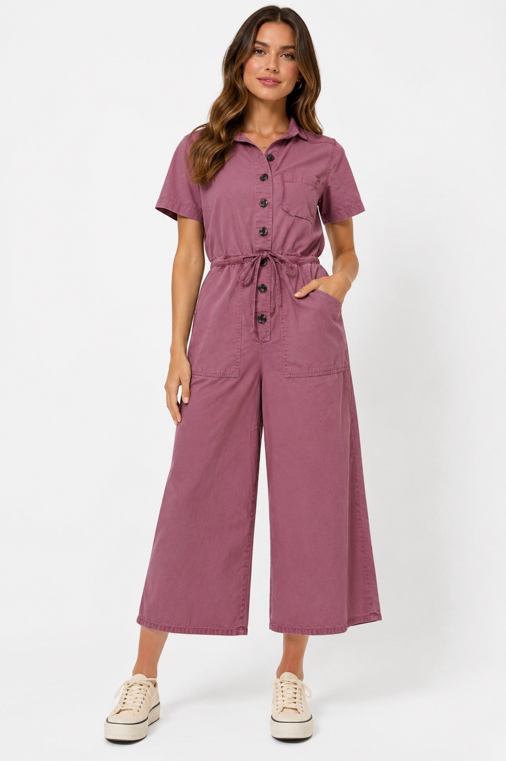 Madewell Wide Leg Cropped Utility Jumpsuit Coral Peach Button Front 00