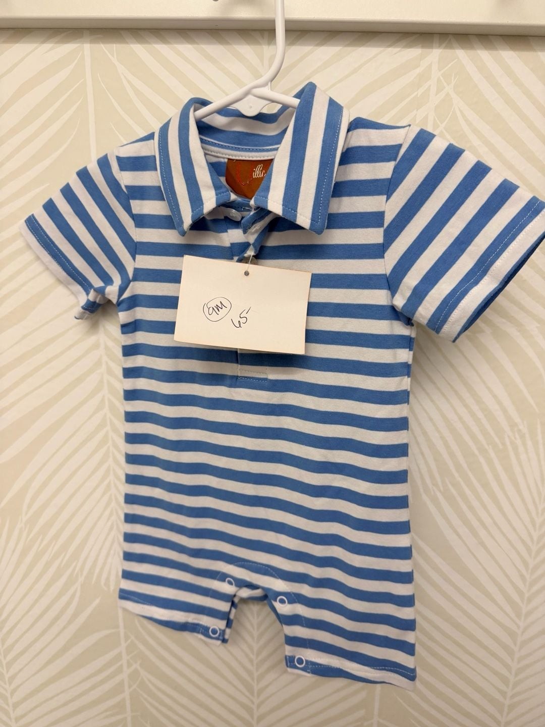Millie Jay Blue and White Striped Polo Romper new nwt 9m