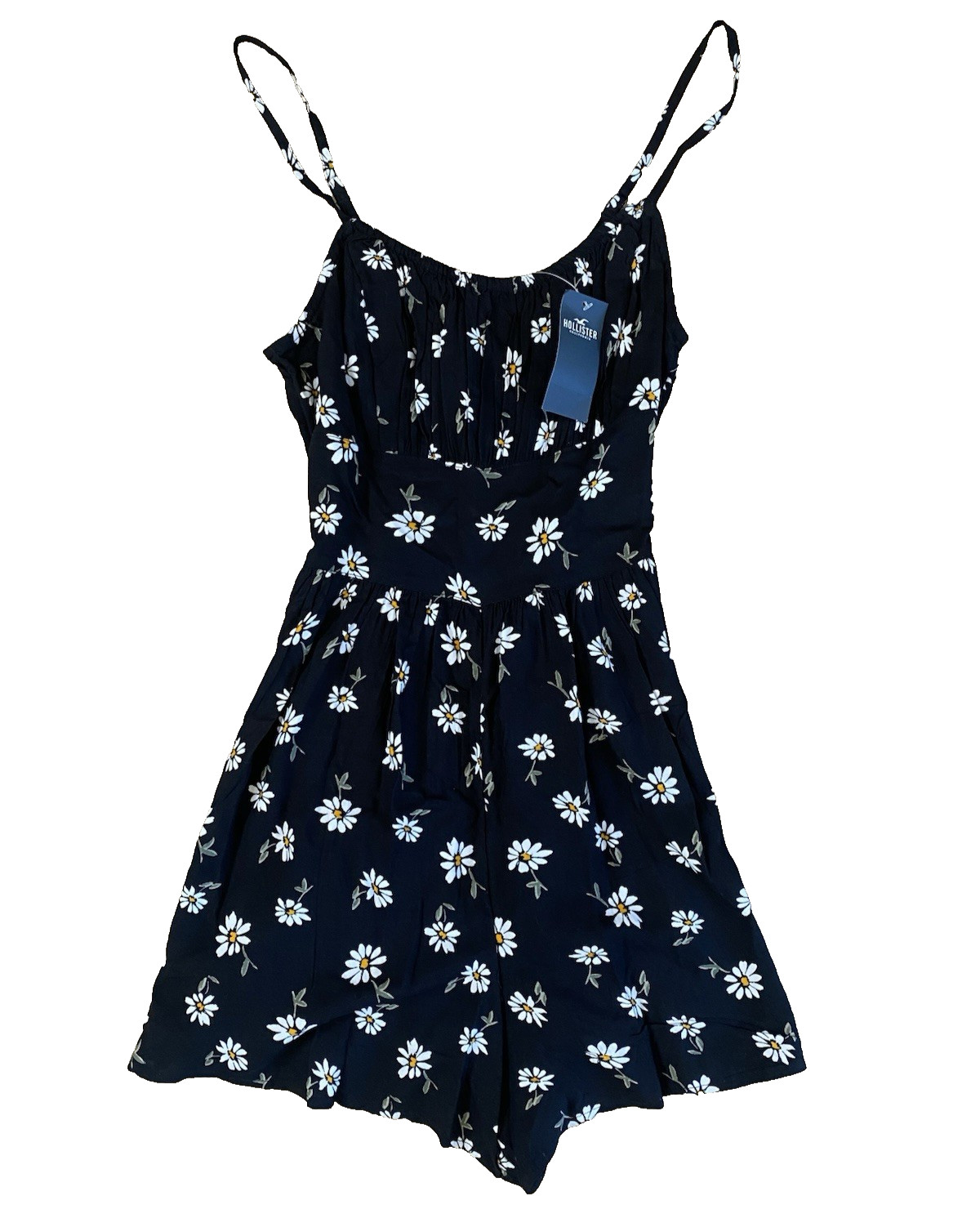 Hollister XS X-Small Black Floral Romper Strapped Open Back Stretch Women