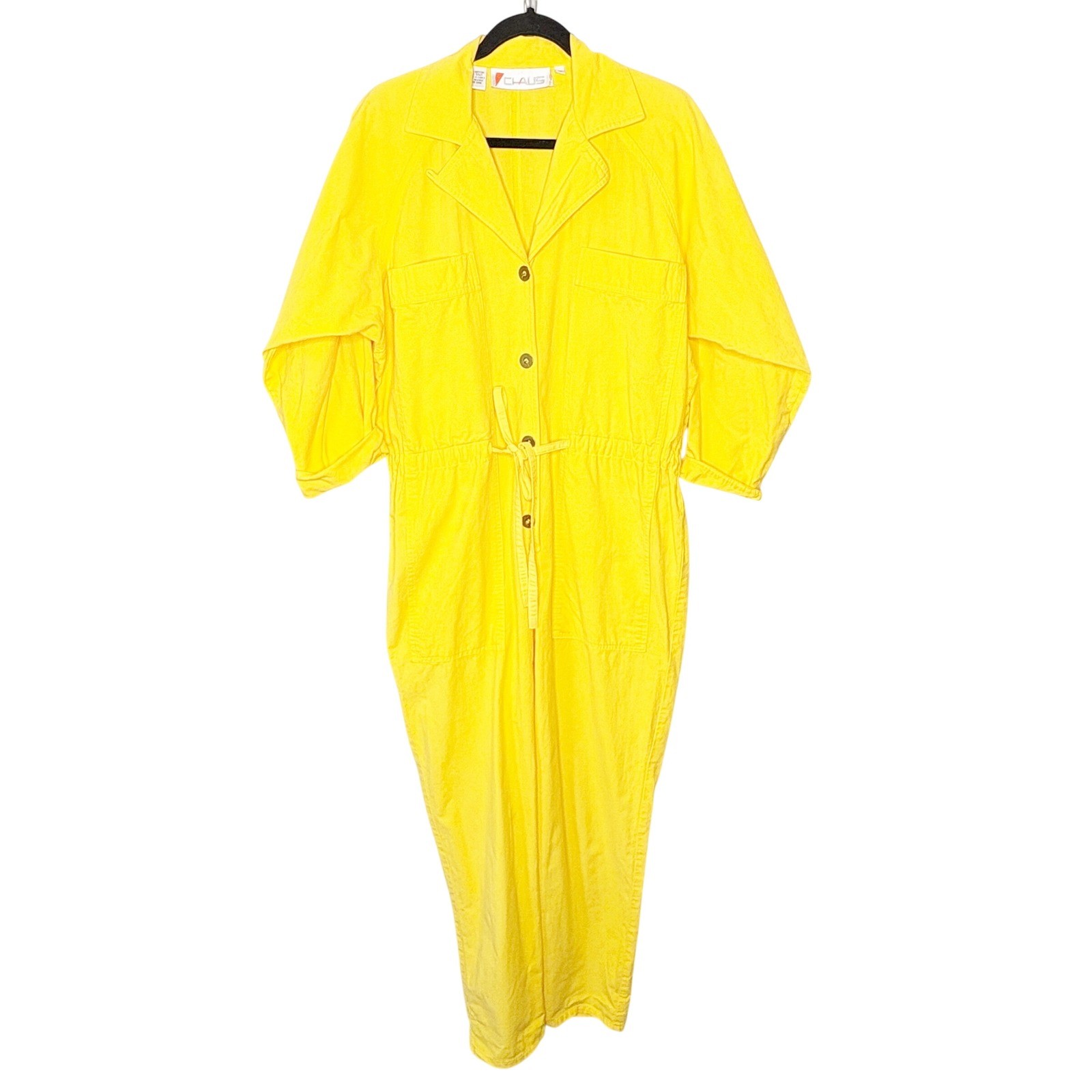 Chaus 80s Yellow Cotton Utility Boiler Suit Jumpsuit Womens 10 Cinch Waist