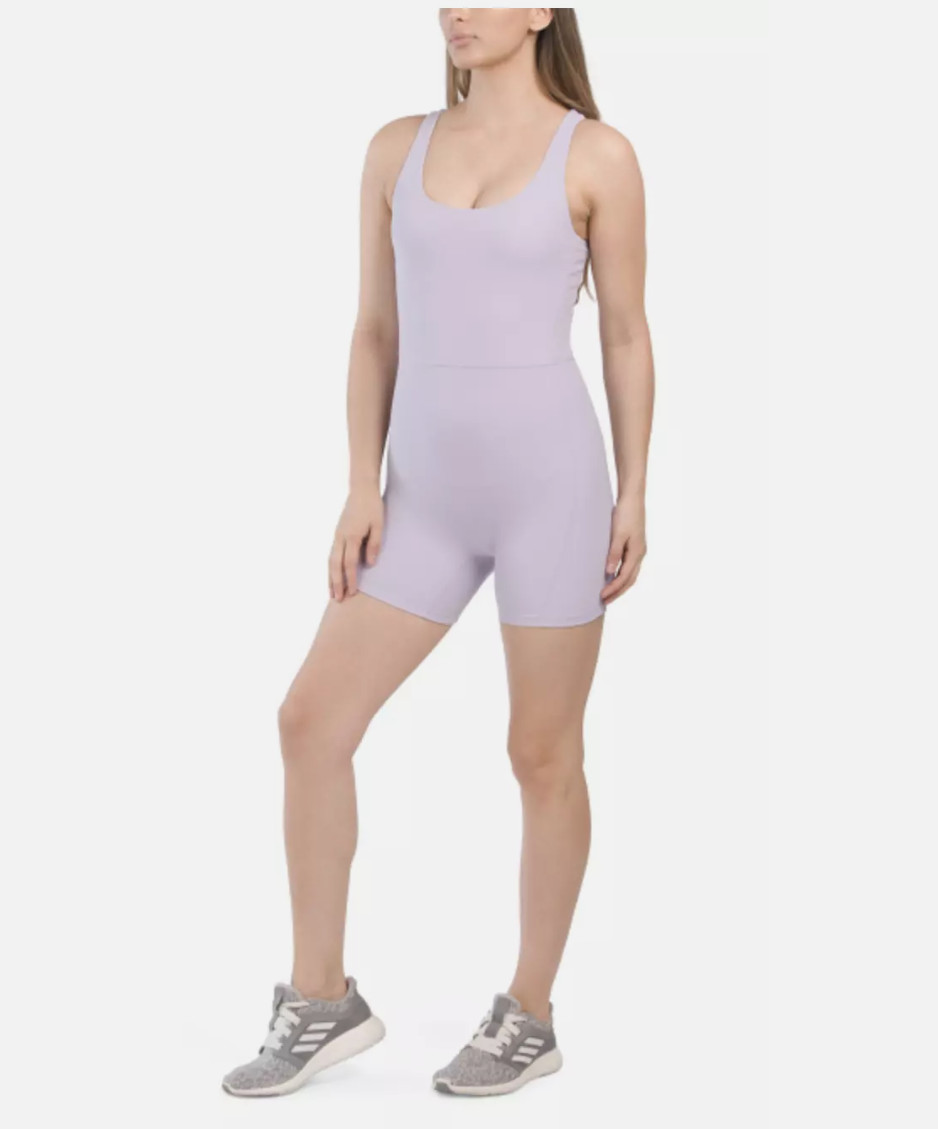 NWT Wilo the Label by Anthropologie Ribbed Active Romper in Lilac sz S Holiday G
