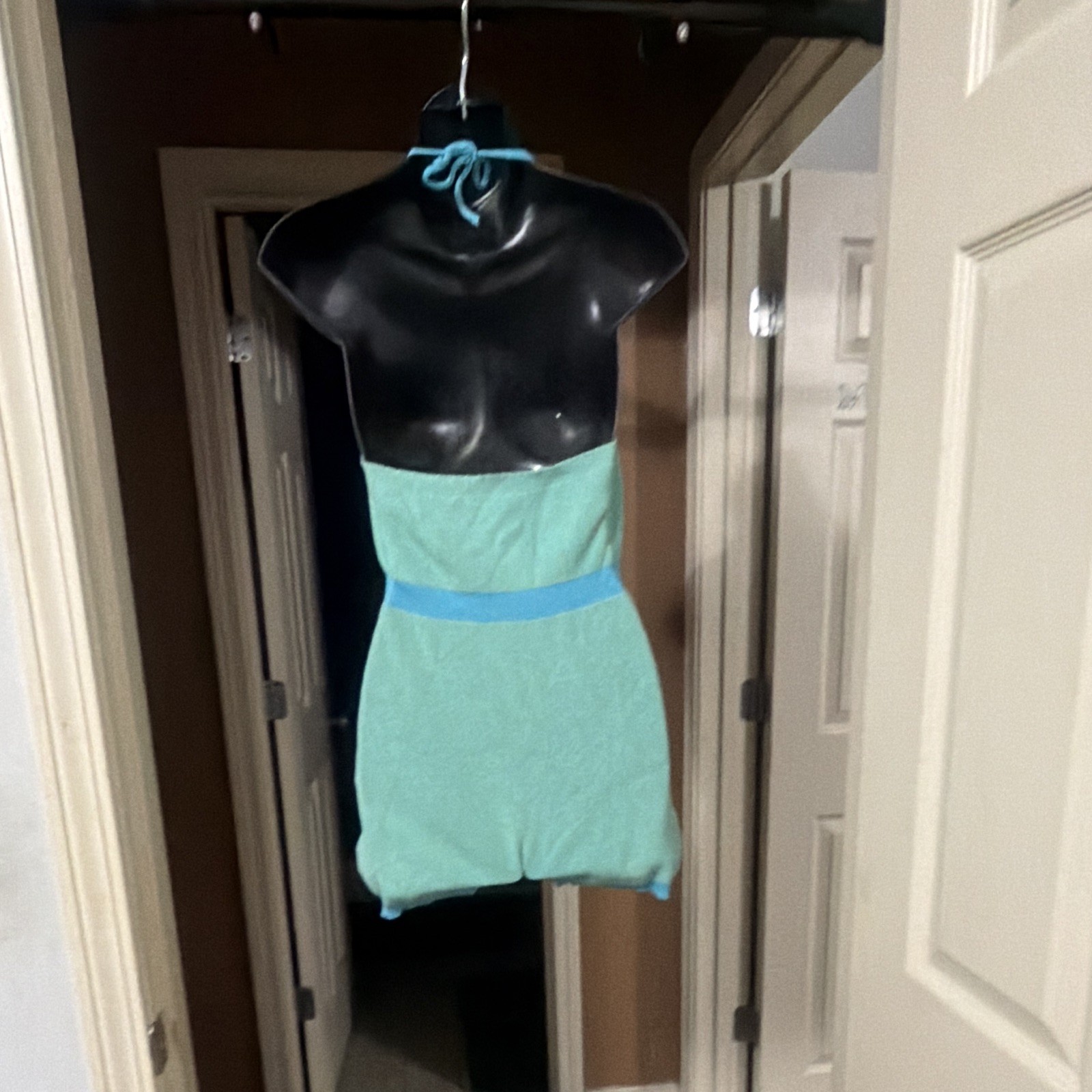Women’s Blue/Green Solid Halter Neck Sleeveless Romper One-Piece Shorts S