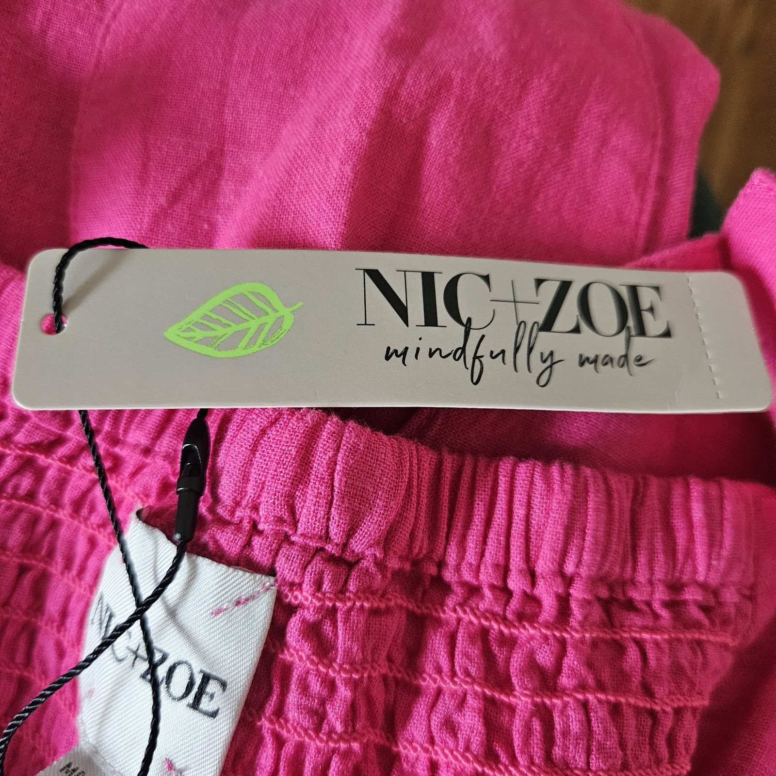 Nic + Zoe Womens Jumpuit 8 Wide Leg Linen Pink Sustainable Smocked Lagenlook