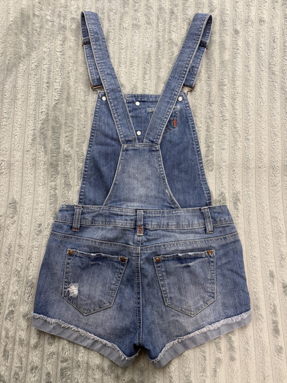 Dollhouse Distressed Denim Shortalls Overalls Womens XS Blue Cuffed Boho Summer