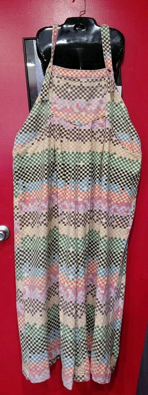 Dressed in Lala Square Print Overalls Women’s XL Oversized Baggy Pockets