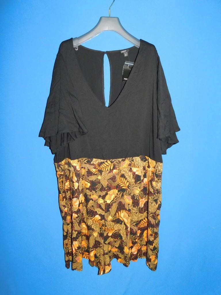 Torrid Size 5 5X NWT Black Orange Floral Challis Romper Shorts Flutter Sleeve