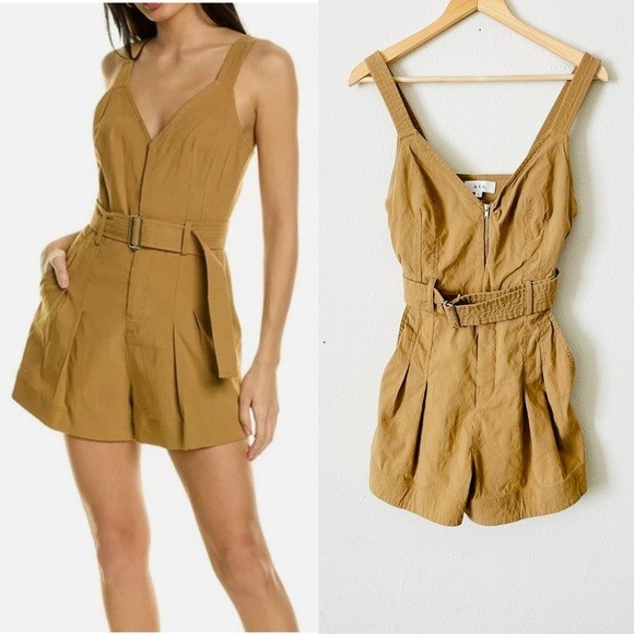 A.L.C ALC SIZE 6 Gracie linen blend belted pocketed romper in beige