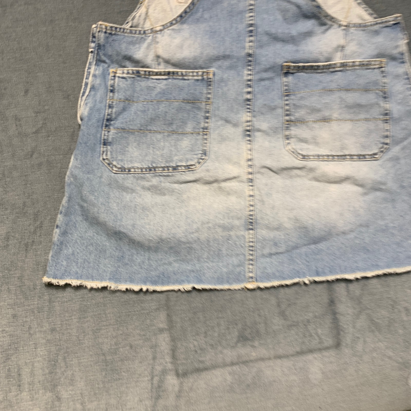 Free People Skirtall Womens XL Blue Denim Wide Straps Side Buttons Frayed Hem