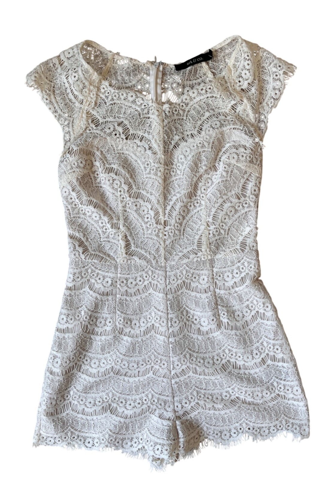 Ark & Co Crochet Romper Womens Small Ivory Boho-Chic Romantic Coquette Coastal