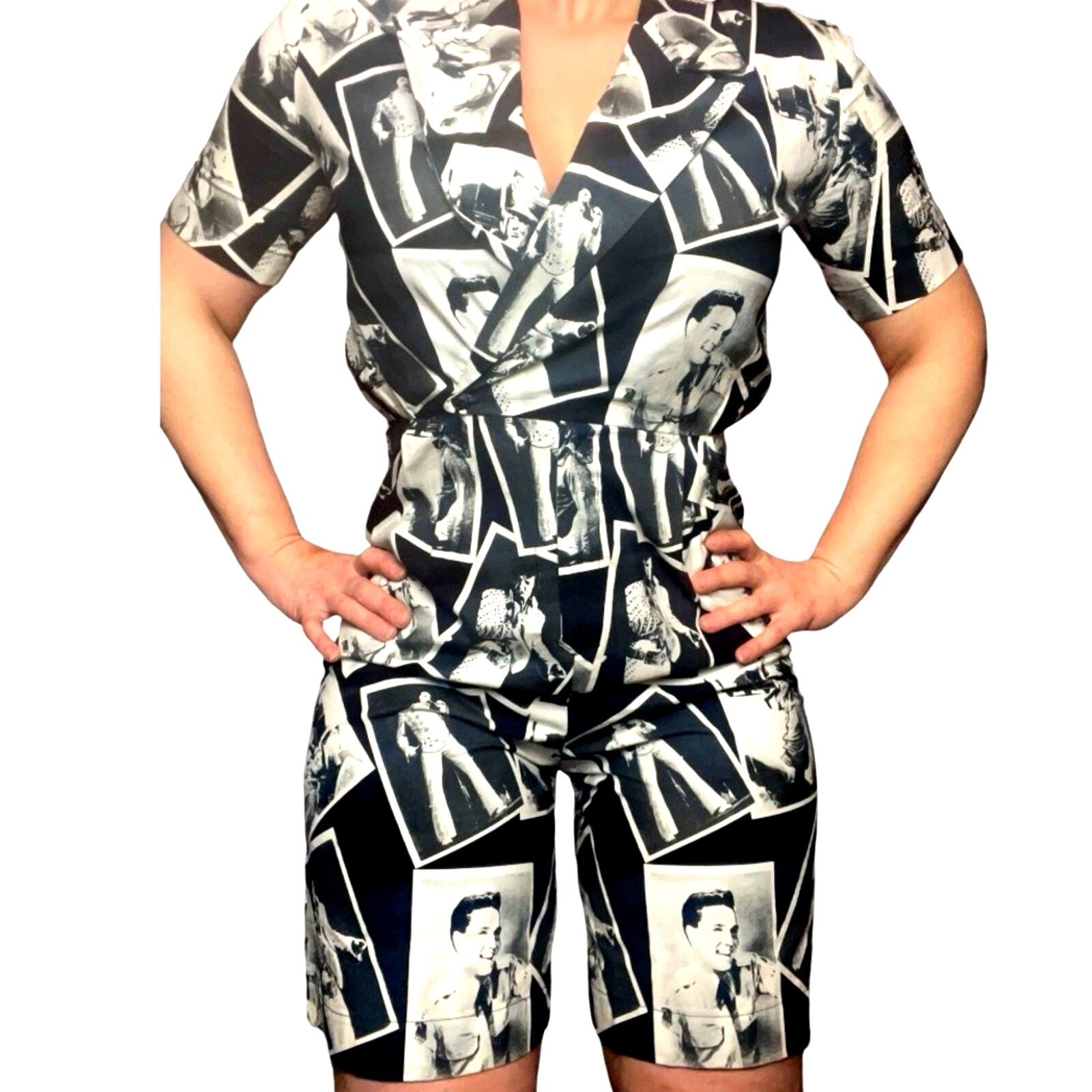Vintage 80s 90s Retro 50s Pinup Style Cotton Elvis Presley Novelty Print Romper