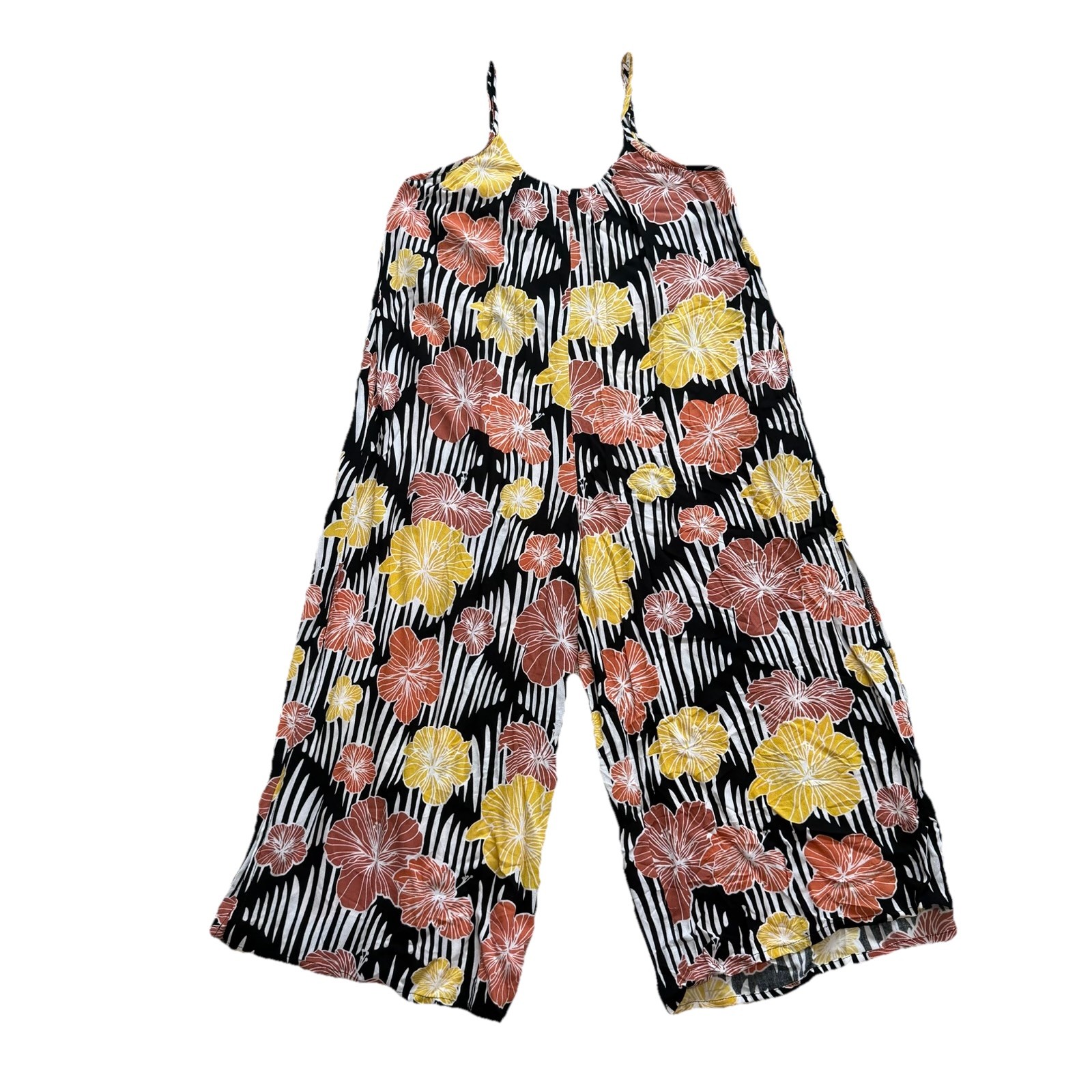 Ava Sky Women’s Hawaiian Floral Tropical Spaghetti Strap Jumpsuit Sz Small