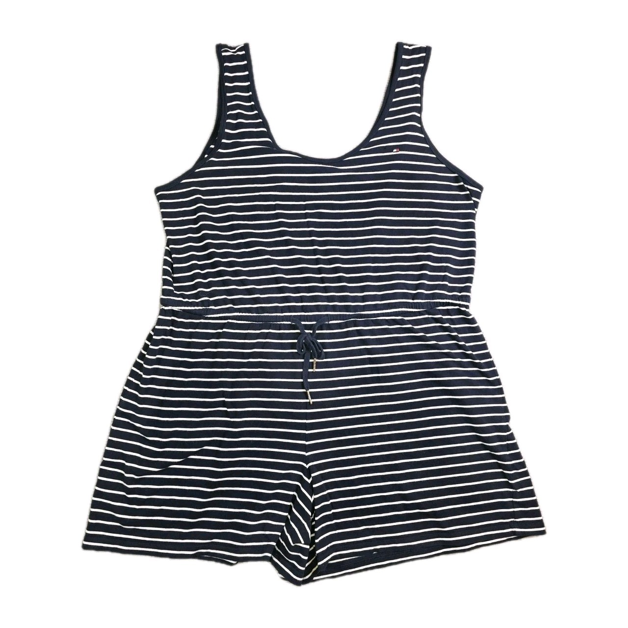 Tommy Hilfiger Women’s One Piece Shorts Romper Navy Striped Size XL Drawstring