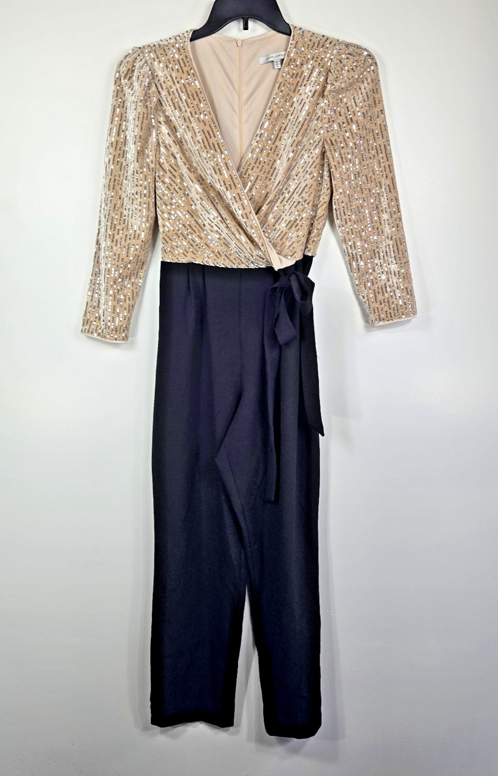 Julia Jordan Womens 6 Jumpsuit Sequins V Neck Top Black Trousers