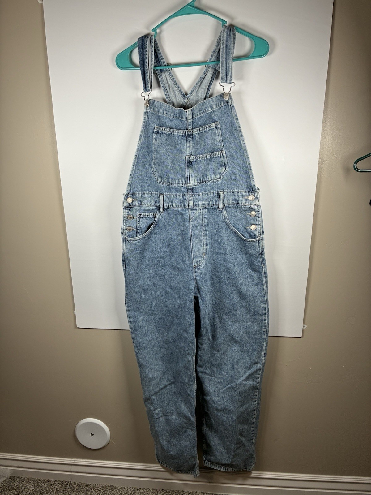 Free People We The Free Denim Overalls Light Acid Wash Relaxed Cotton Boho Y2K
