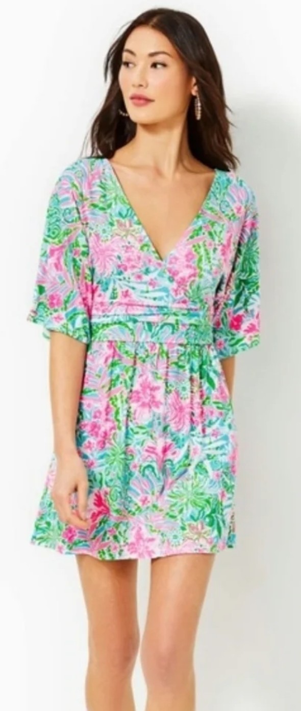 Lilly Pulitzer Parigi Pink Green Floral Print Skorts Shorts Romper M EASY ON OFF