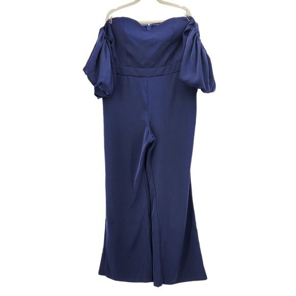NWT Yaura Navy Blue Sweetheart Neck Puff Sleeve Jumpsuit Womens 16