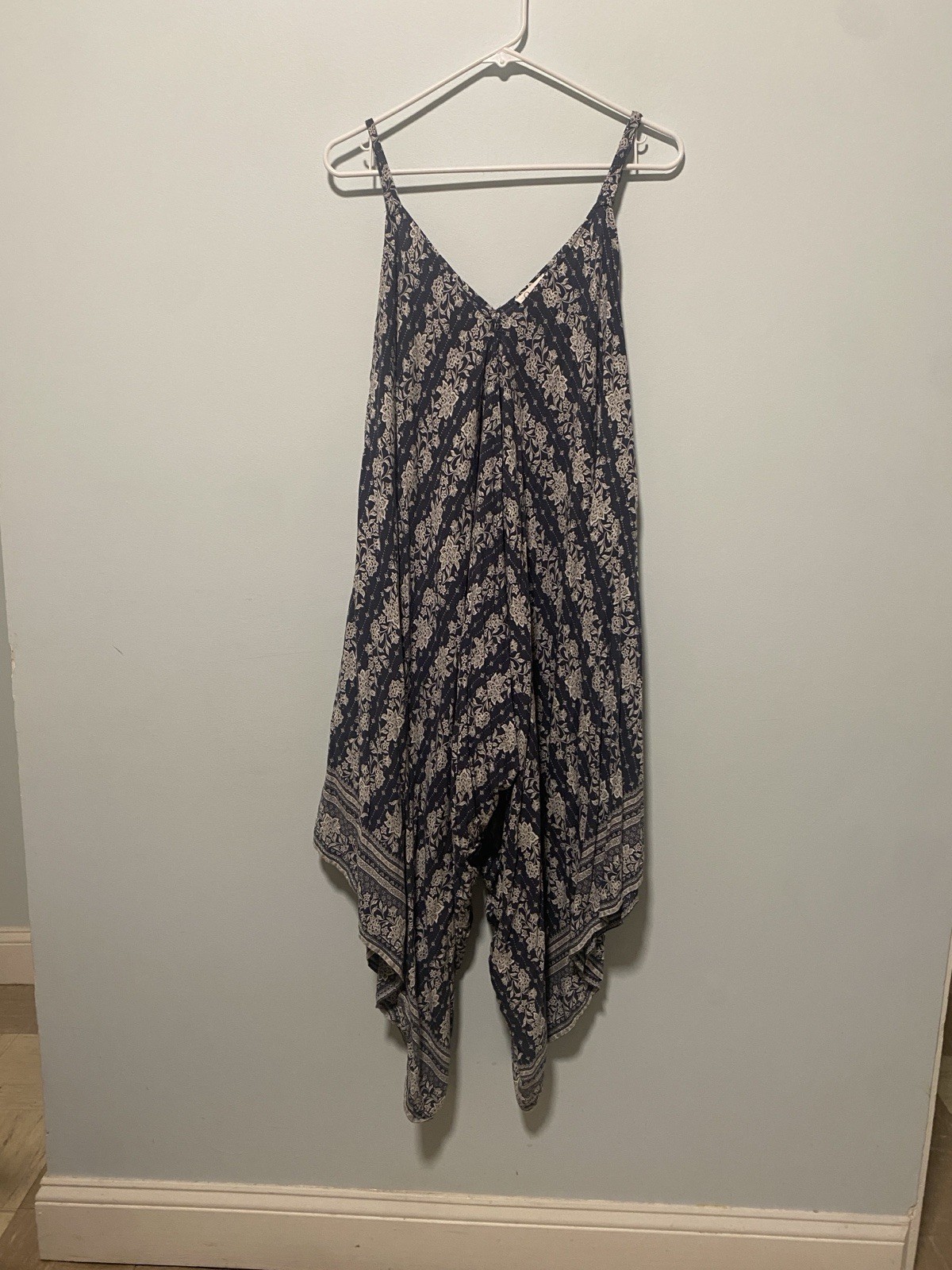Japna Blue Floral Boho One-Piece Jumpsuit Pantaloons Size S RN 116696