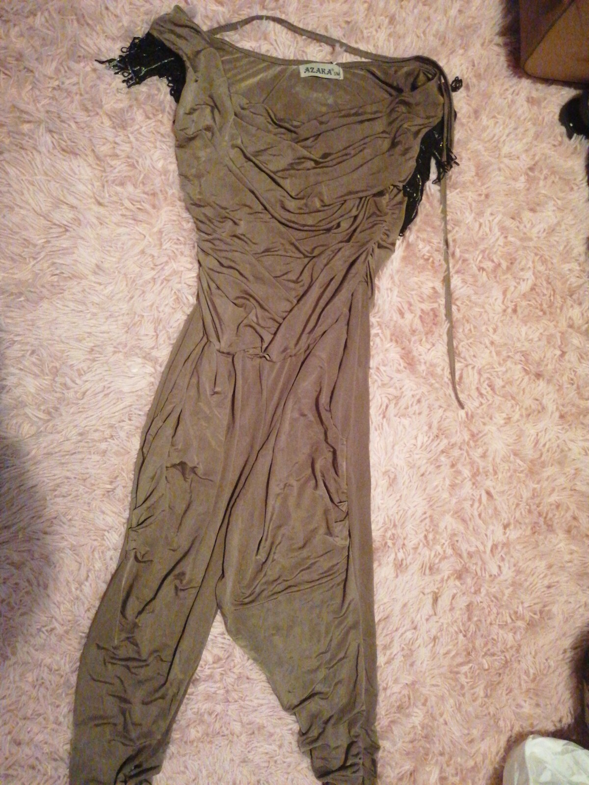 Beige Brown Black Jumpsuit and Chain Tassel Detail Ultra Soft Touch S/M small