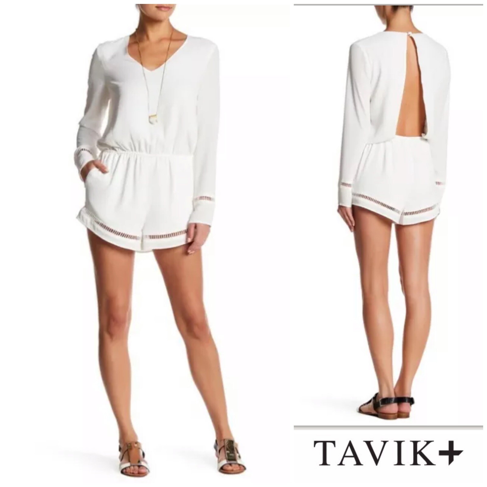 Women’s Tavik Normandie Open-Back Romper Long sleeve white one piece size Small