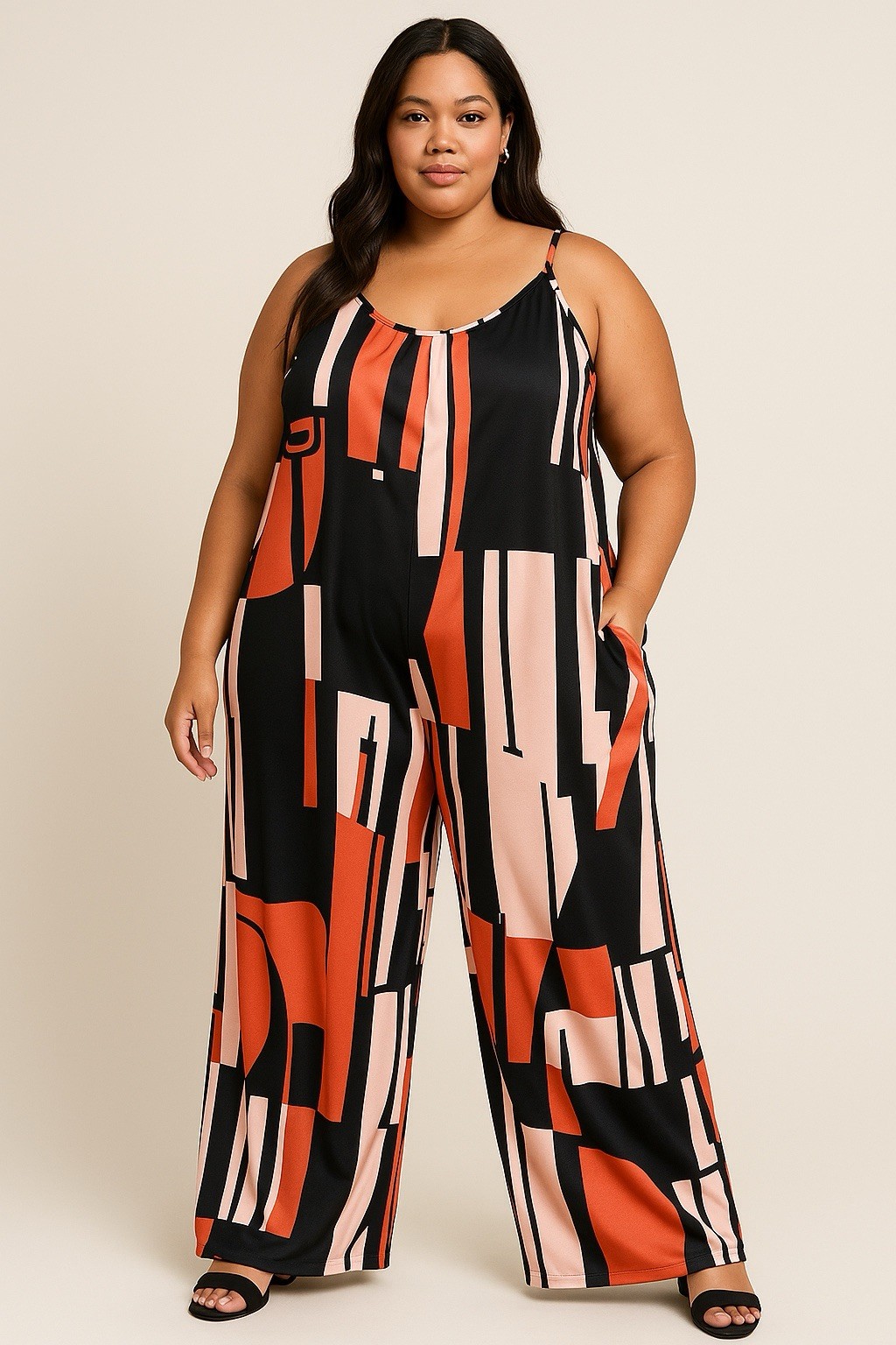 Women’s Plus Size 5XL Abstract Print Wide-Leg Jumpsuit