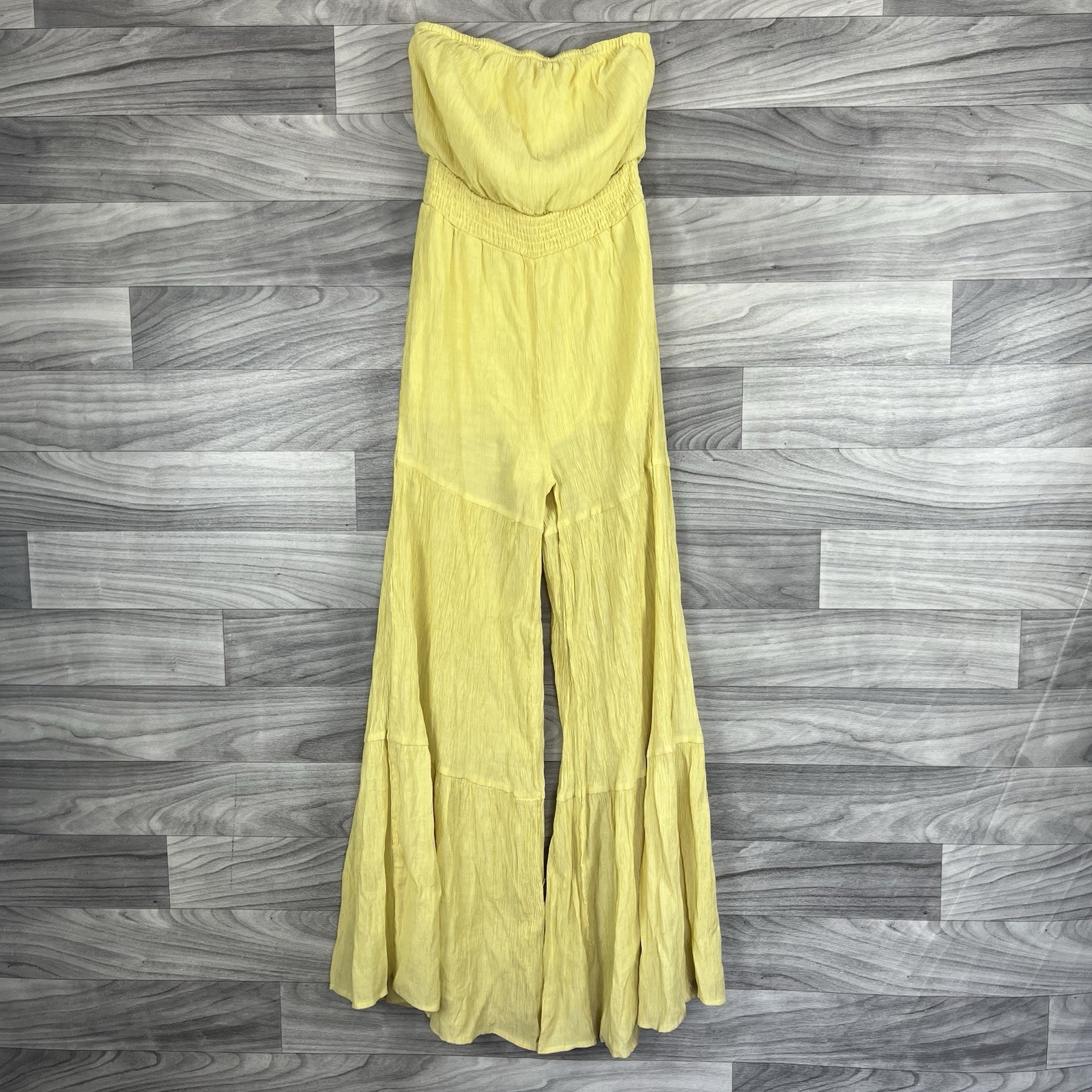 Pink Lily Strapless Tube Top Romper Women XS Yellow Coastal Beach Flowy Festival