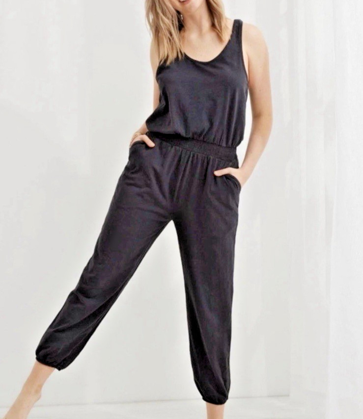 Aerie Racerback Tank Jogger Jumpsuit Drawstring Waist Black Women’s Size Small