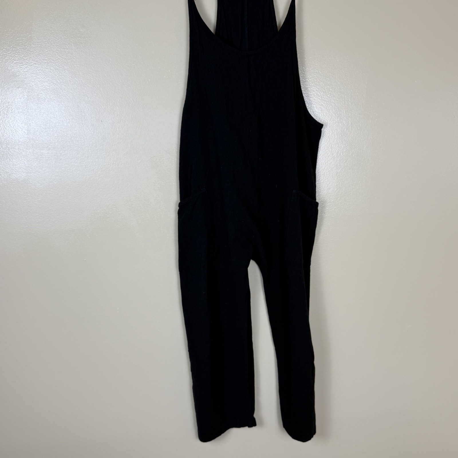 Womens Jumpsuit Lightweight Black Spaghetti Strap Pockets Baggy Extra Large XL
