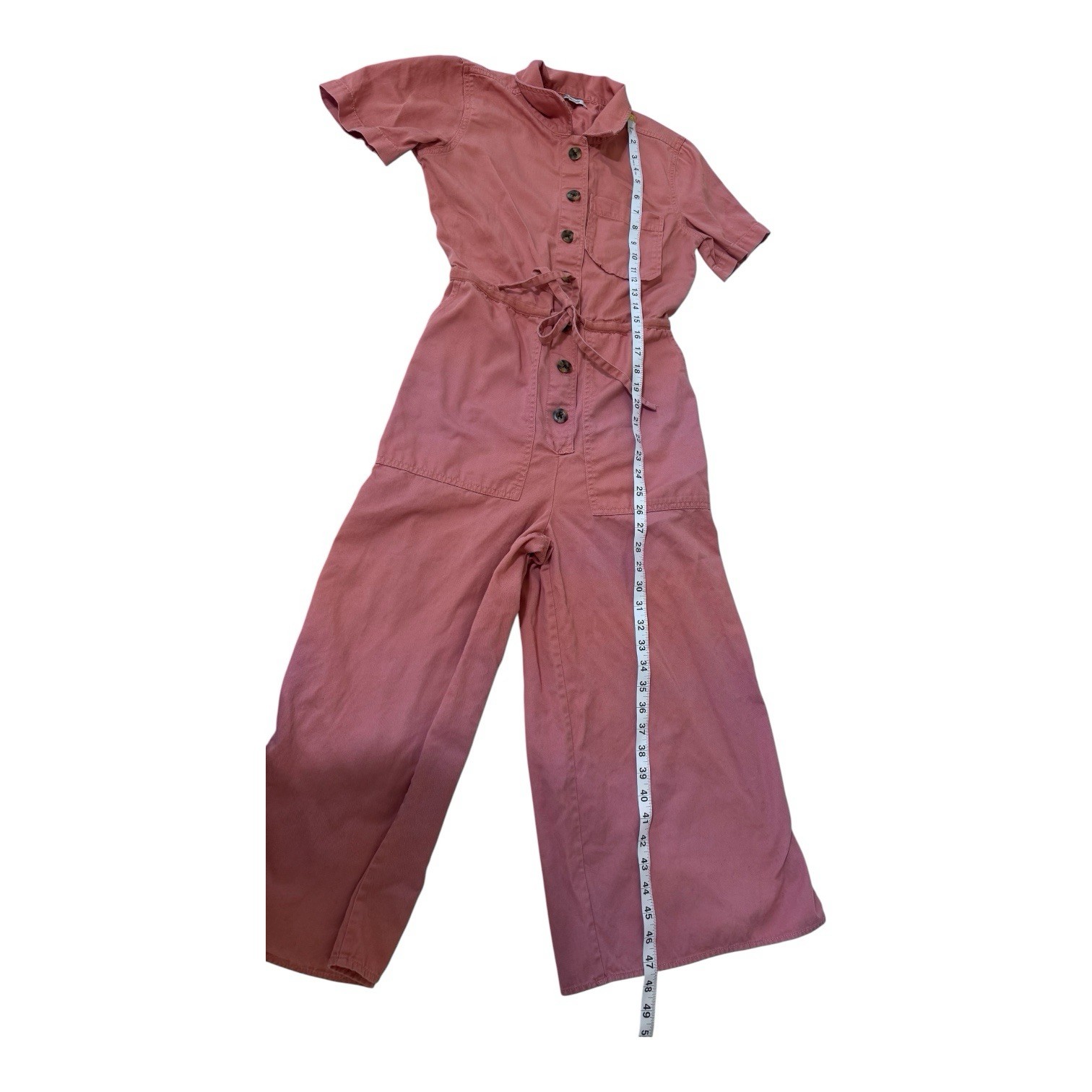 Madewell Wide Leg Cropped Utility Jumpsuit Coral Peach Button Front 00