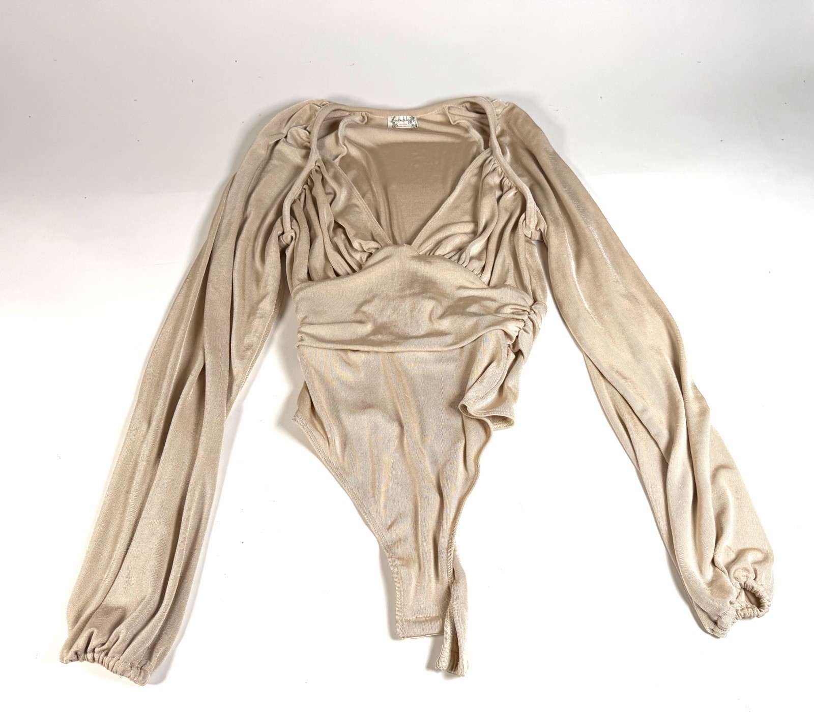 Free People In Your Arm Balloon Sleeve V Neck Champagne Bodysuit Sz. XS